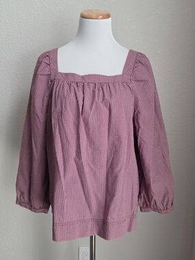 J. Crew Burgundy & White Gingham Blouse